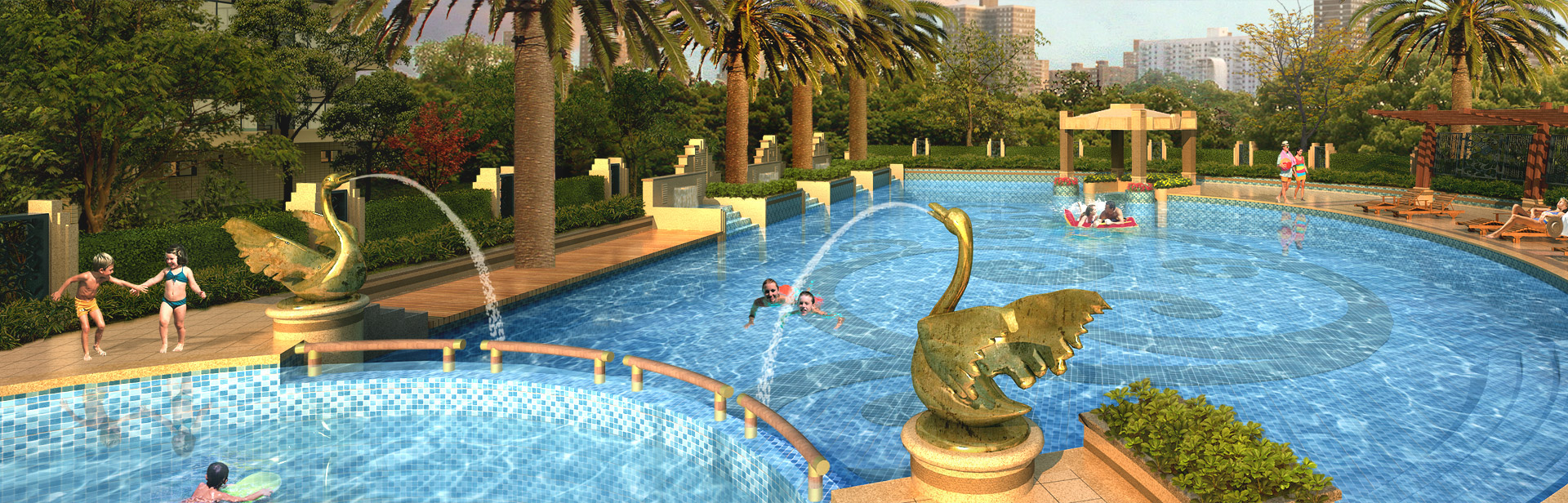 別墅休閑生活（泳池、魚池、水景）